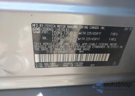 2019 Toyota Rav4 Le z USA, uszkodzony, nr VIN 2T3F1RFVXKW082140